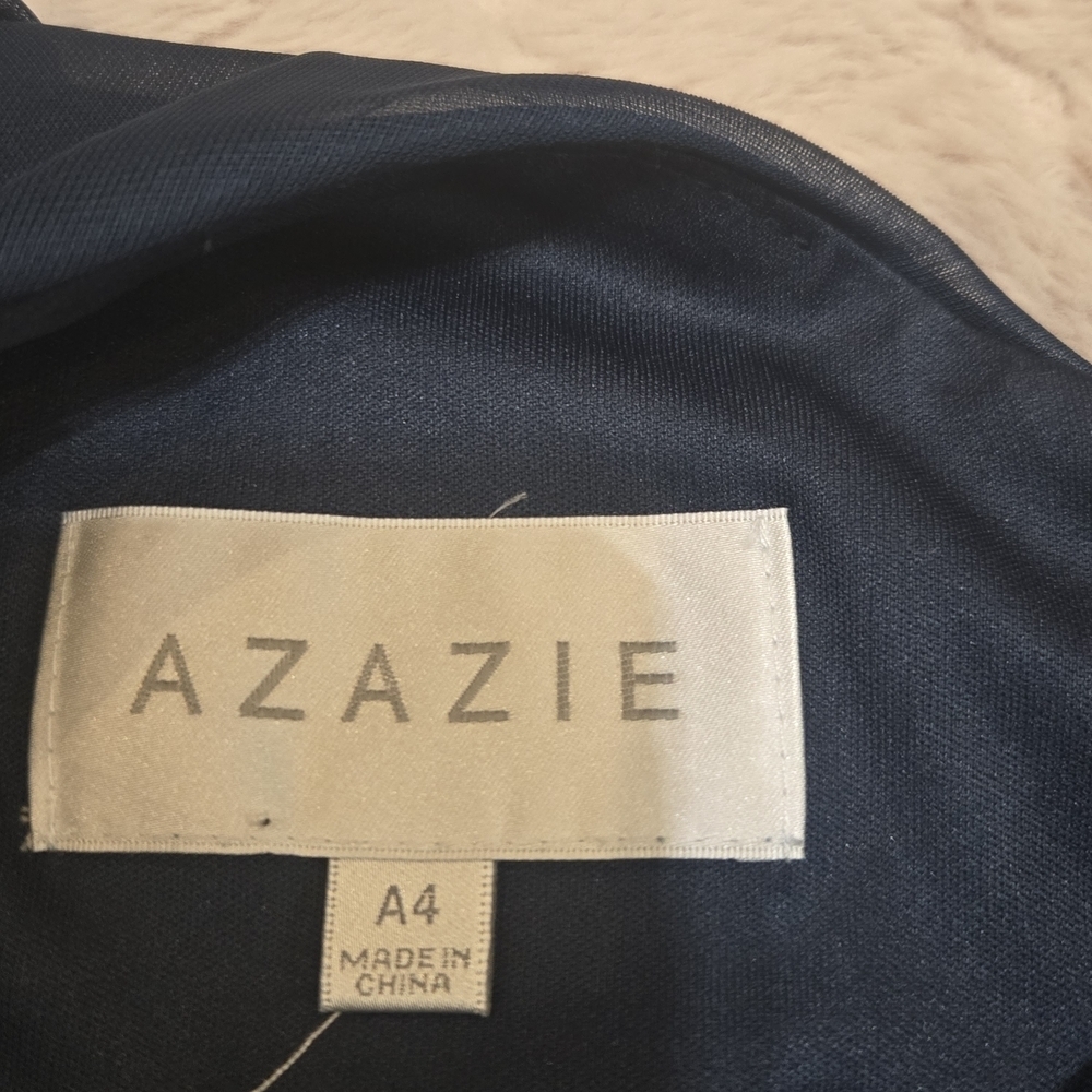 Azazie Navy Blue Waverly Stretch Cocktail Elegant Formal Dress, Size A 4 - Picture 3 of 8